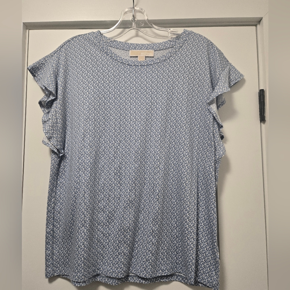Michael Kors Blue and White Flutter Sleeve T-Shirt